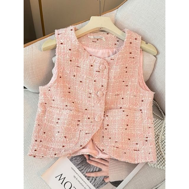 V-Neck Tweed Vest Jacket