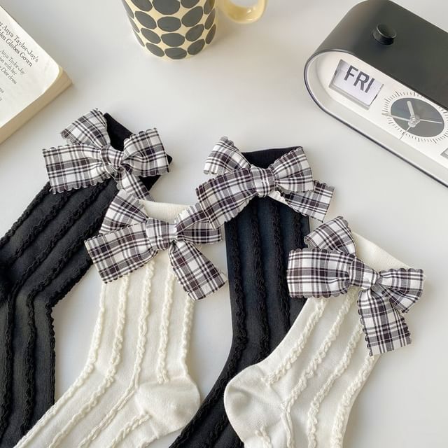 Plaid Bow Socks Set