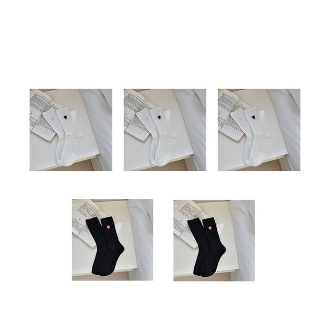 Heart Embroidered Cotton Socks Set