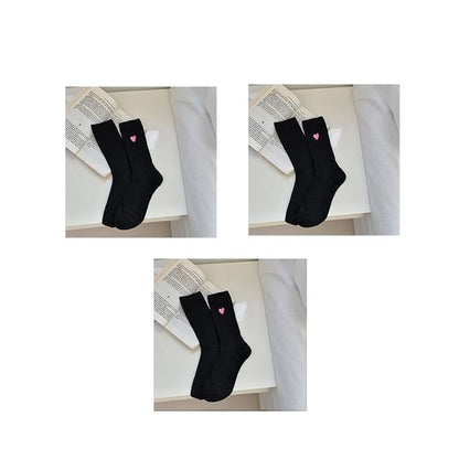 Heart Embroidered Cotton Socks Set