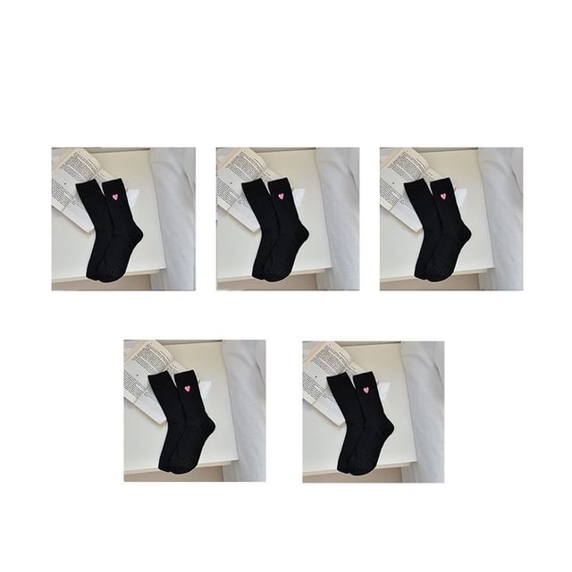 Heart Embroidered Cotton Socks Set