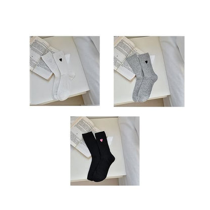 Heart Embroidered Cotton Socks Set