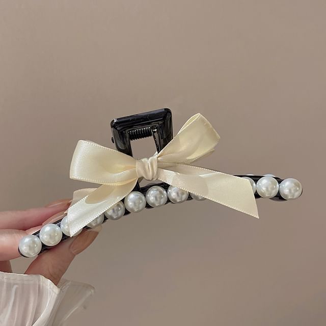 Faux Pearl Bow Accent Hair Claw