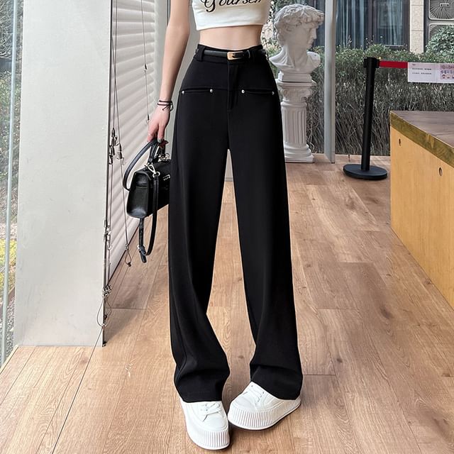 High Rise Plain Wide Leg Pants