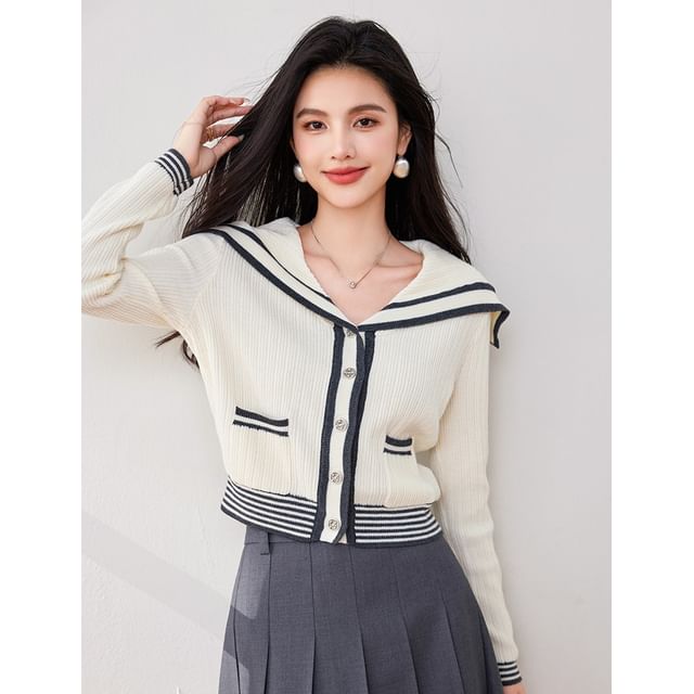 Sailor Collar Striped Cardigan