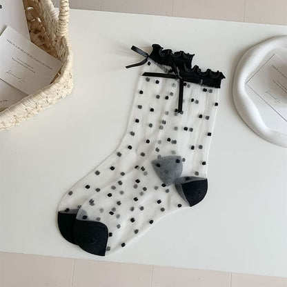 Dotted Bow Mesh Socks