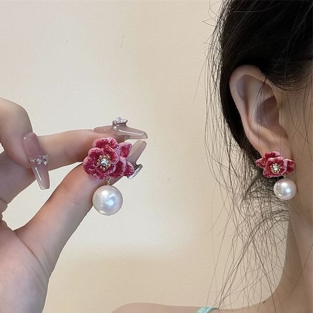 Faux Leather Floral Ball Drop Earring