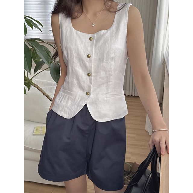 Scoop Neck Button Cropped Vest