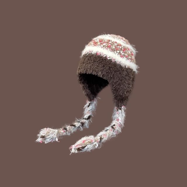 Striped Frayed Beanie