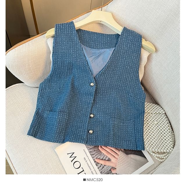 Tweed V-Neck Vest Jacket