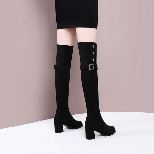 Buckled Chunky Heel Over-The-Knee Boots