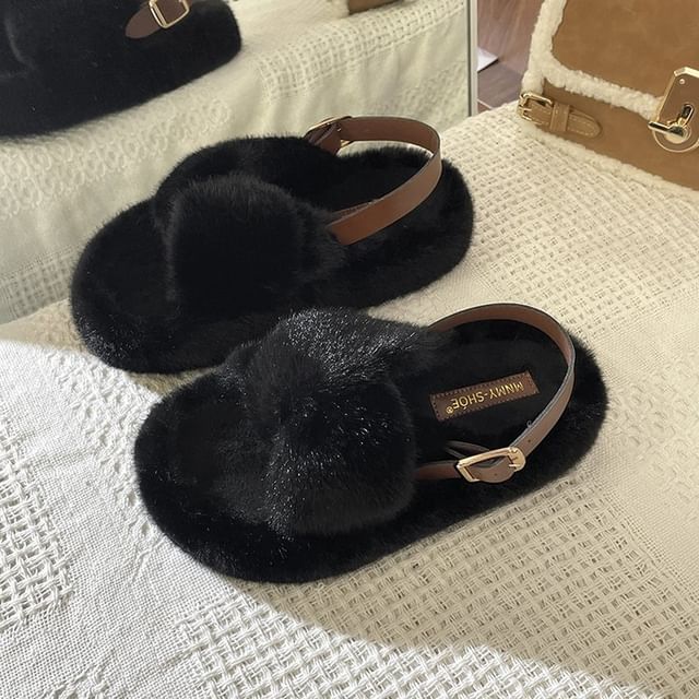 Slingback Fluffy Platform Sandals