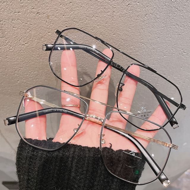 Metal Frame Glasses Light Blue Square Blocking