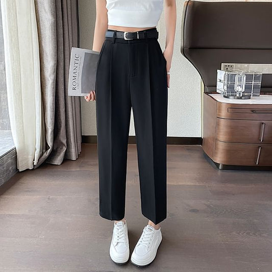 High Waist Plain Cropped Straight Leg Suit Pants