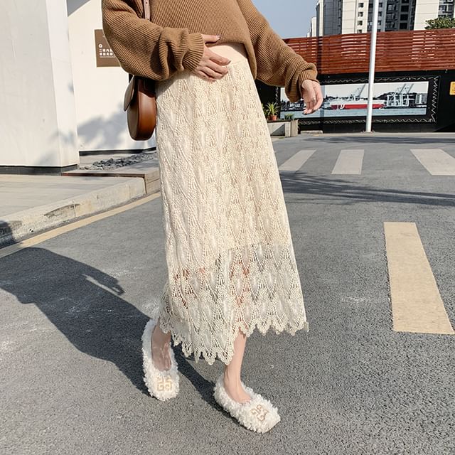 Maternity High Rise Lace Midi Straight Skirt