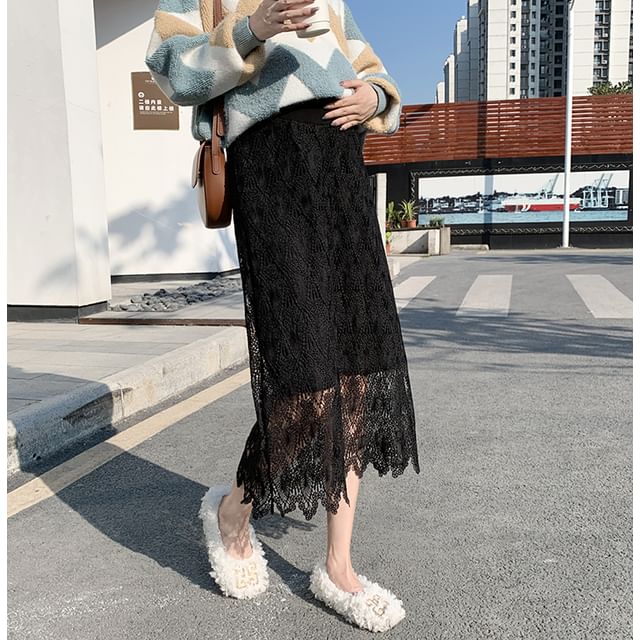 Maternity High Rise Lace Midi Straight Skirt
