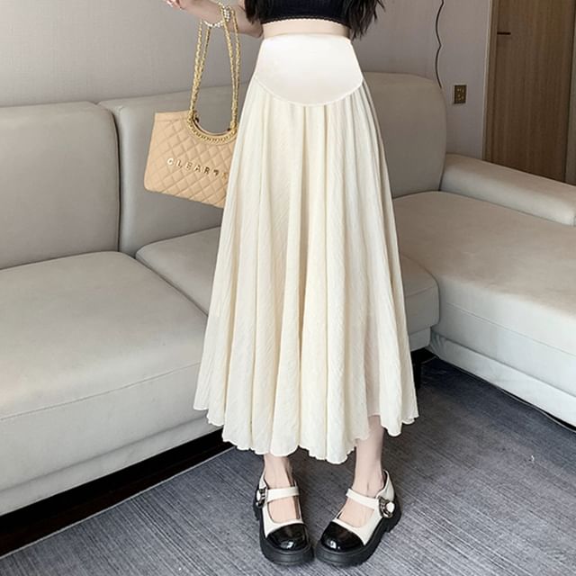 Maternity High Waist Solid Midi Flared Skirt
