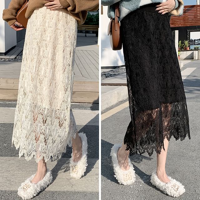 Maternity High Rise Lace Midi Straight Skirt