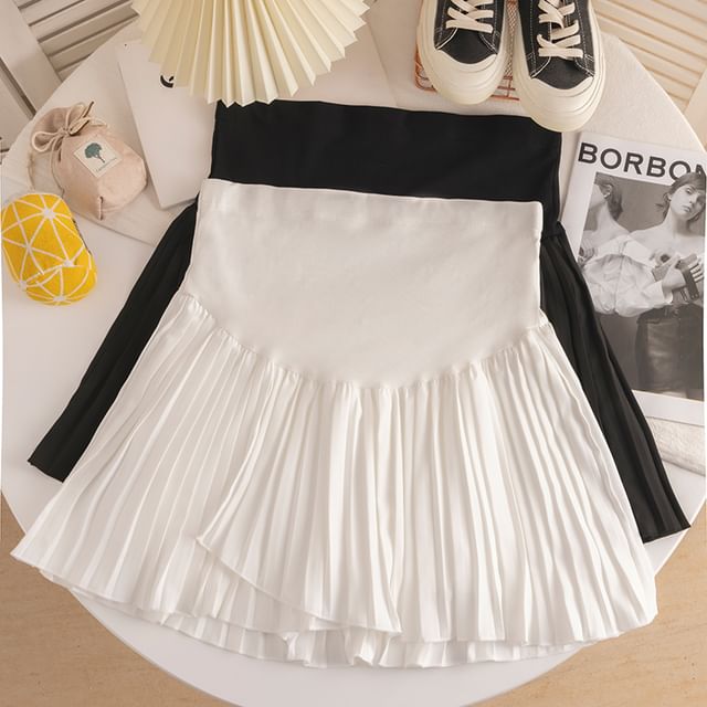 Maternity High Waist Pleated Mini Flared Skirt