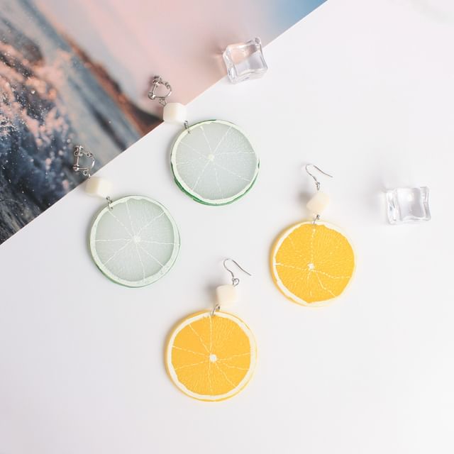 On Slice Drop Earring Clip / Lemon