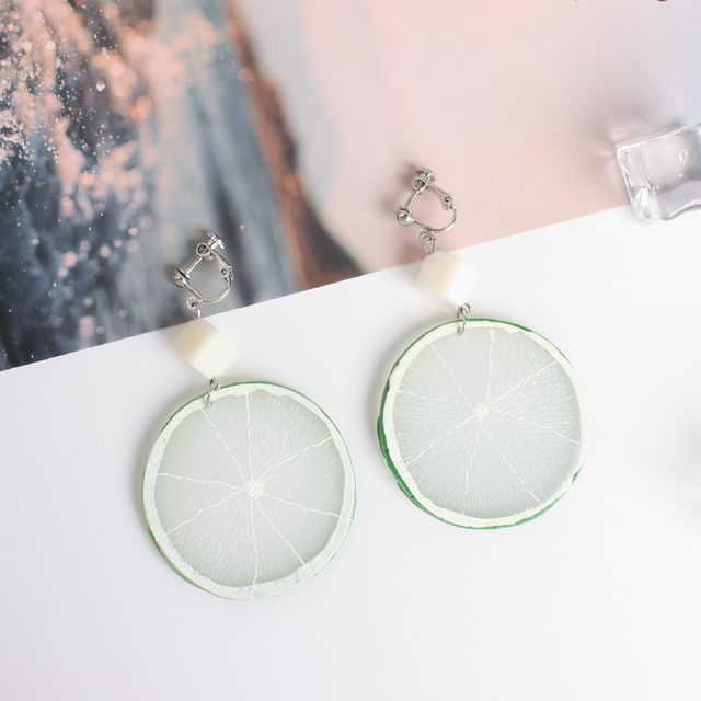 On Slice Drop Earring Clip / Lemon