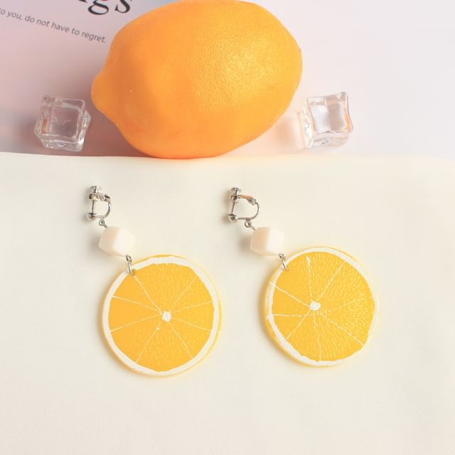 On Slice Drop Earring Clip / Lemon