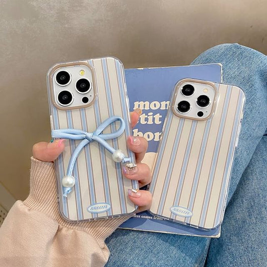 / Phone Case Bow Set Pearl Faux Striped Adhesive Decoration