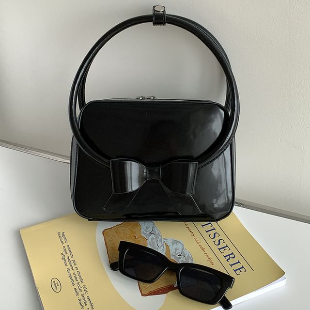 Accent Faux Handbag Leather Bow Plain