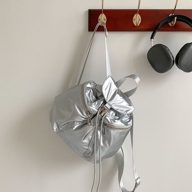 Drawstring Backpack Buckled Plain
