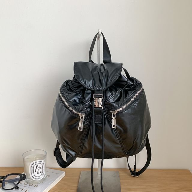 Drawstring Backpack Buckled Plain