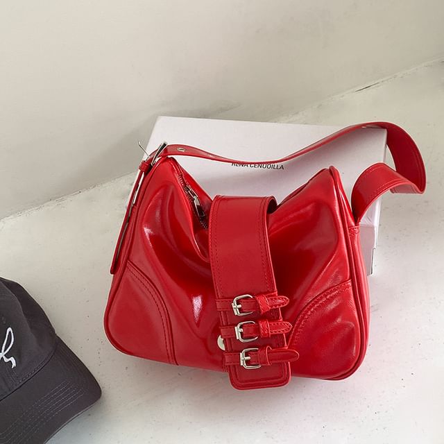 Faux Bag Shoulder Leather Buckled Plain