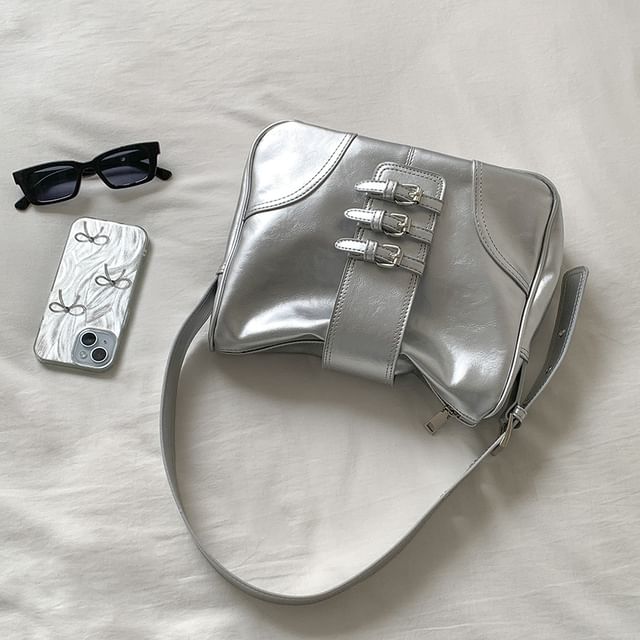 Faux Bag Shoulder Leather Buckled Plain