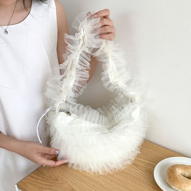 Plain Ruffle Mesh Shoulder Bag