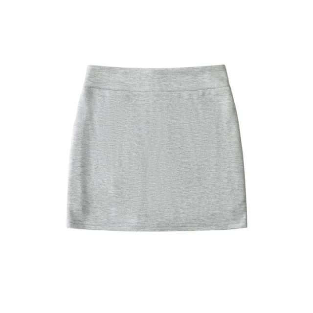 Elevated Waist Solid Mini Straight Skirt