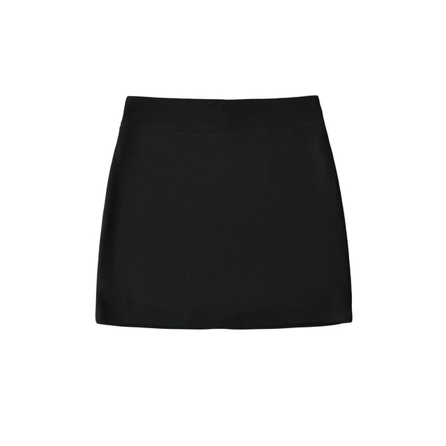 Elevated Waist Solid Mini Straight Skirt