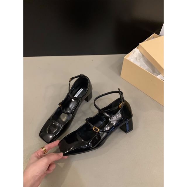 Square-Toe Heel Shoes Chunky Mary Jane
