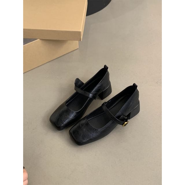 Jane Chunky Shoes Heel Mary Square-Toe
