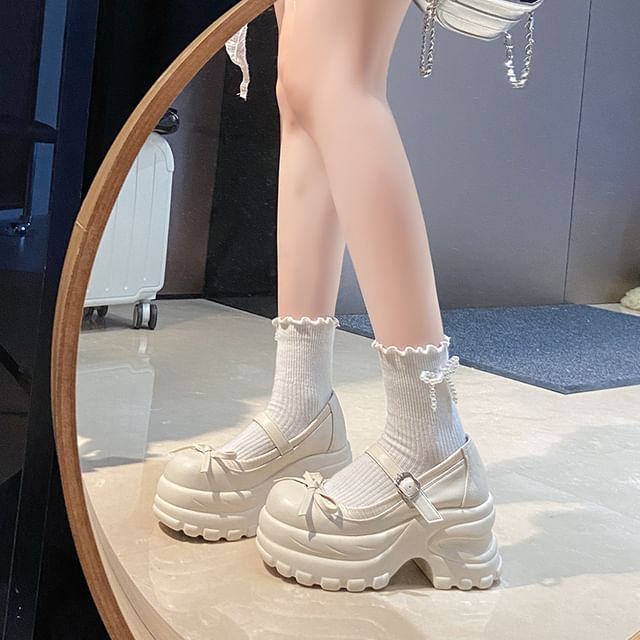 Mary Shoes Bow Leather Platform Jane Accent Faux