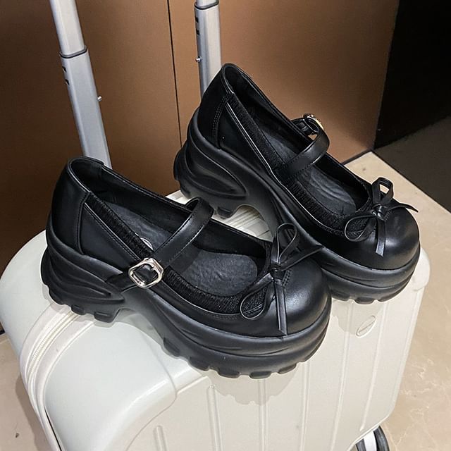 Mary Shoes Bow Leather Platform Jane Accent Faux