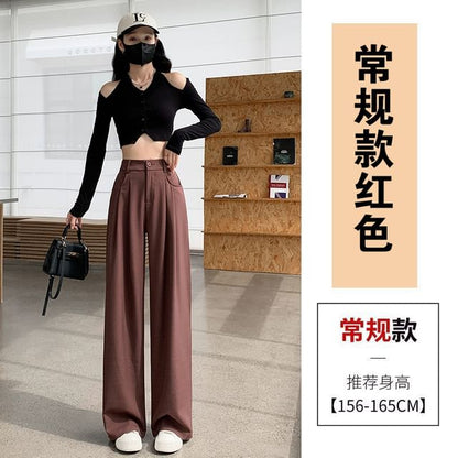 High Rise Plain Straight Leg Suit Pants