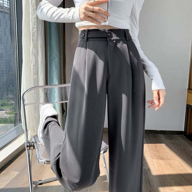 High Rise Plain Straight Leg Dress Pants