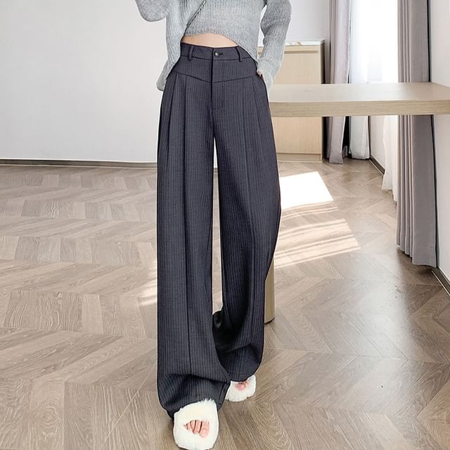 High Waist Striped Wide Leg Suit Pants