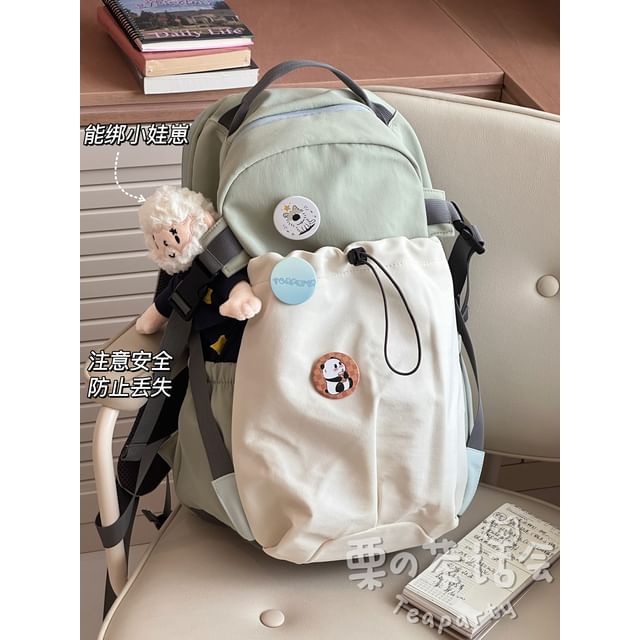 Two Tone Drawstring Laptop Backpack / Badge / Bag Charm / Set