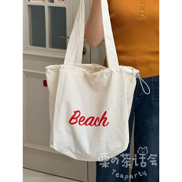 Lettering Print Drawstring Tote Bag / Bag Charm / Set