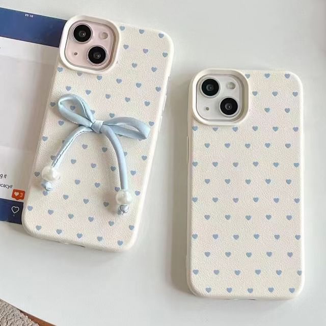 Heart Faux Phone Case Bow Set Adhesive Decoration Leather /