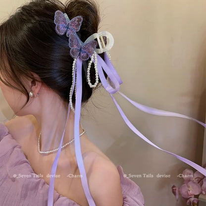 Butterfly Faux Pearl Bow Hair Claw