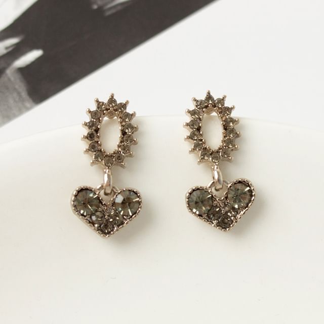 Flower Drop Earring Rhinestone Alloy Heart