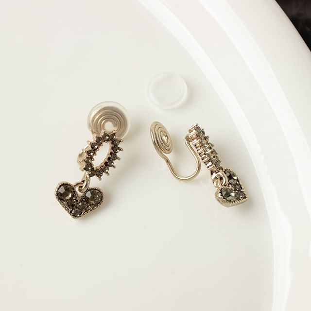 Flower Drop Earring Rhinestone Alloy Heart