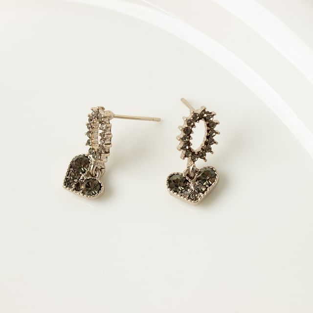 Flower Drop Earring Rhinestone Alloy Heart