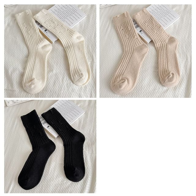 Plain Distressed Ribbed Socks Set